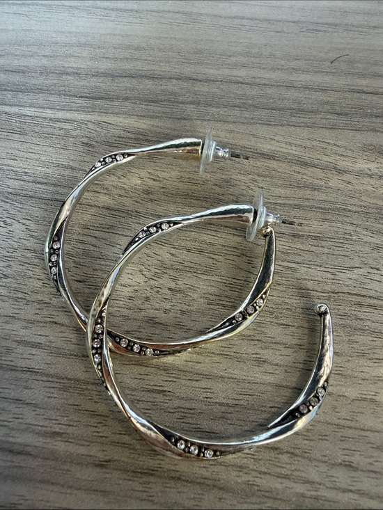 Brighton Jewelry - Brighton Silver Twisted Hoop Earrings with Crystal Accents
